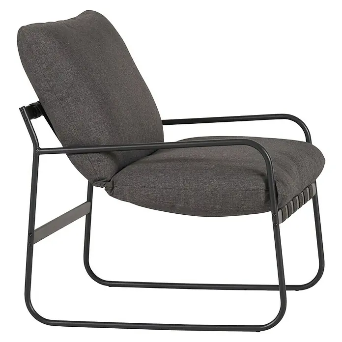 Conjunto de muebles Theodor - 4 pzs., Acero/Poliéster, Antracita - Un sillón de tela gris con estructura de metal negro. El mueble moderno es perfecto para cualquier salón.