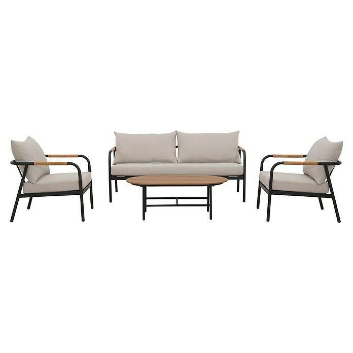 Conjunto de muebles Olga (4 pzs., Aluminio/Textil, Antracita/Beige) | BAUHAUS