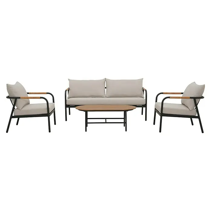 Conjunto de muebles Olga - 4 pzs., Aluminio/Textil, Antracita/Beige - Acogedor conjunto de sofás de exterior con dos sillones, un sofá y una mesa de centro, perfecto para momentos de relax al aire libre.