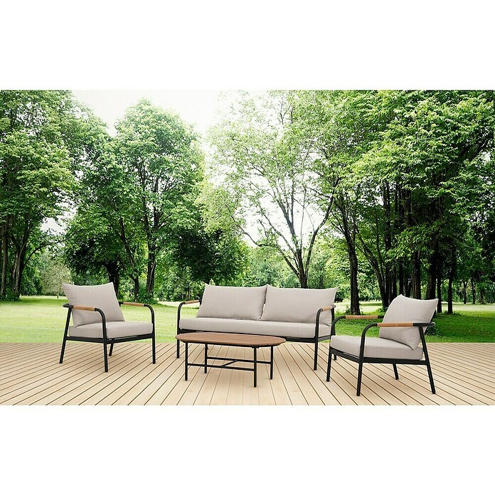 Conjunto de muebles Olga (4 pzs., Aluminio/Textil, Antracita/Beige) | BAUHAUS