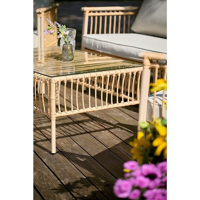 Conjunto de muebles Neel (4 pzs., Acero/Ratán sintético, Natural/Beige) | BAUHAUS