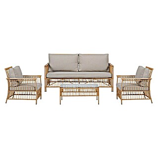 Conjunto de muebles Neel (4 pzs., Acero/Ratán sintético, Natural/Beige)