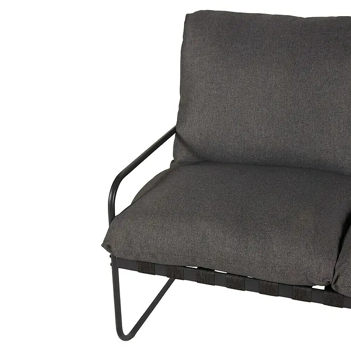 Conjunto de muebles Theodor - 4 pzs., Acero/Poliéster, Antracita - Primer plano de un sofá gris con estructura metálica. Los cojines cómodos invitan a relajarse.