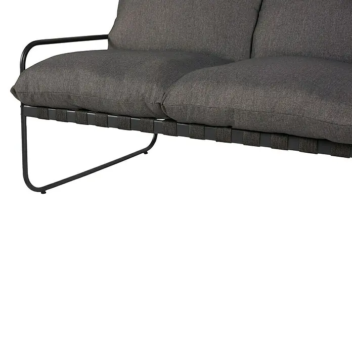 Conjunto de muebles Theodor - 4 pzs., Acero/Poliéster, Antracita - Primer plano de un moderno sofá gris con estructura metálica oscura y cojines cómodos.