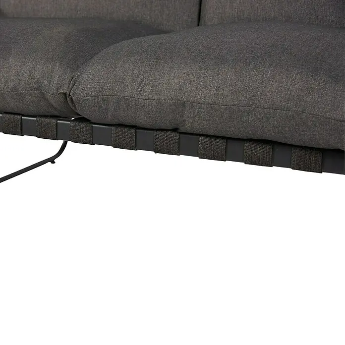 Conjunto de muebles Theodor - 4 pzs., Acero/Poliéster, Antracita - Primer plano de un sofá gris que detalla los cojines, el marco y las correas para un diseño de mueble elegante y moderno.