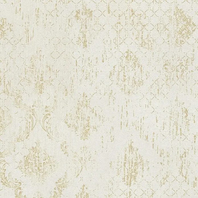 A.S. Création Metropolitan Stories Hot Spots Vliestapete - Creme-Gold-Metallic, Ornament, 10,05 x 0,53 m - Elegante Tapete in Cremeweiß mit zarten, goldenen Ornamenten, die einen Hauch von Vintage-Charme versprühen. Das dezente Muster verleiht jedem Raum Wärme.