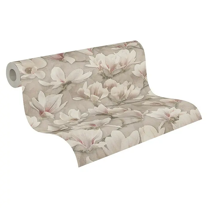 A.S. Création Pintwalls 2 Vliestapete Magnolien - Braun-Rosa-Weiß, Floral, 10,05 x 0,53 m - Eine Rolle elegante Vliestapete mit Magnolienblütenmuster in sanften Farben, ideal für eine stilvolle Wandgestaltung.