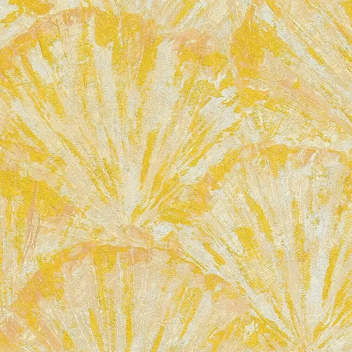 A.S. Création Metropolitan Stories Hot Spots Vliestapete Grafik - Gelb-Creme-Beige, Grafisch, 10,05 x 0,53 m - Gelbes, abstraktes Fächermuster auf Leinwand. Strukturierte Oberfläche mit sonnigen Farbtönen für lebendige Akzente.