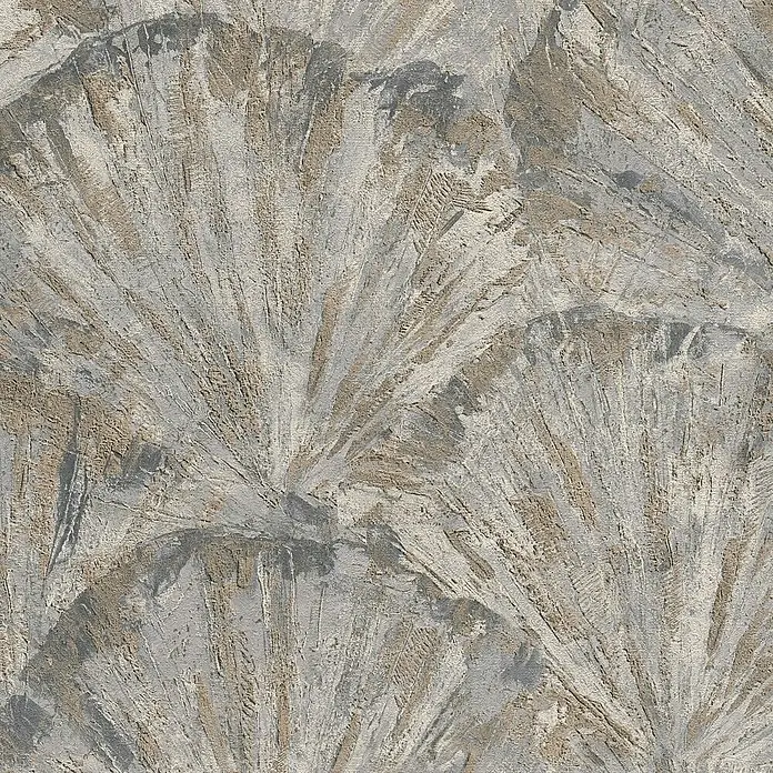 A.S. Création Metropolitan Stories Hot Spots Vliestapete Grafik - Beige-Braun-Metallic, Grafisch, 10,05 x 0,53 m - Nahaufnahme einer strukturierten Tapete mit fächerförmigem Muster in Grau- und Beigetönen.