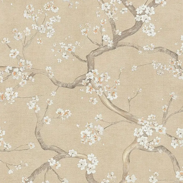 A.S. Création Metropolitan Stories Hot Spots Vliestapete Kirschblüte - Beige-Creme-Braun, Floral, 10,05 x 0,53 m - Beige Tapete mit einem Kirschblütenmuster, das eine elegante und natürliche Raumatmosphäre schafft.