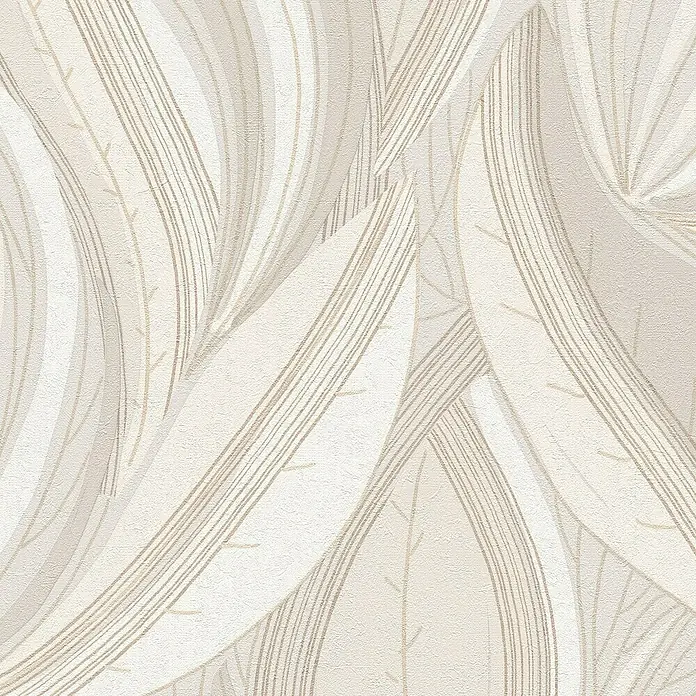 A.S. Création Metropolitan Stories Hot Spots Vliestapete Floral - Creme-Beige-Hellgrau, Floral, 10,05 x 0,53 m - Beige strukturiertes Tapetenmuster mit geschwungenen Blattformen und feinen linearen Details, ideal für elegante Innenräume.