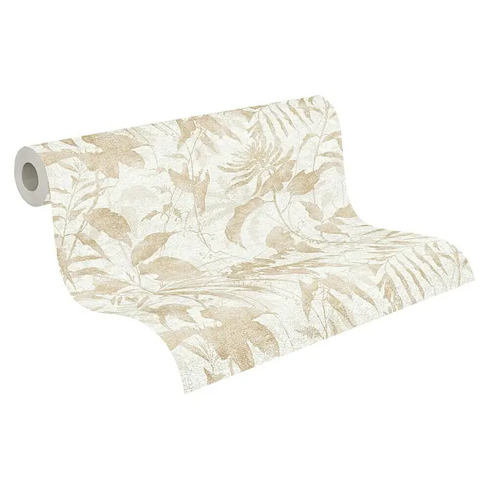 A.S. Création Metropolitan Stories Hot Spots Vliestapete Dschungel - Creme-Beige-Metallic, Floral, 10,05 x 0,53 m - Eine Rolle geschmackvolle Tapete mit goldenem Pflanzenmuster, ideal für eine stilvolle Wandgestaltung in jedem Raum.
