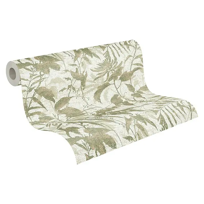 A.S. Création Metropolitan Stories Hot Spots Vliestapete Dschungel - Grün-Creme-Gold, Floral, 10,05 x 0,53 m - Eine Rolle Vliestapete mit einem eleganten Dschungelblatt-Muster, ideal für stilvolle Akzente in jedem Raum. Hochwertige Verarbeitung für eine einfache Anbringung.