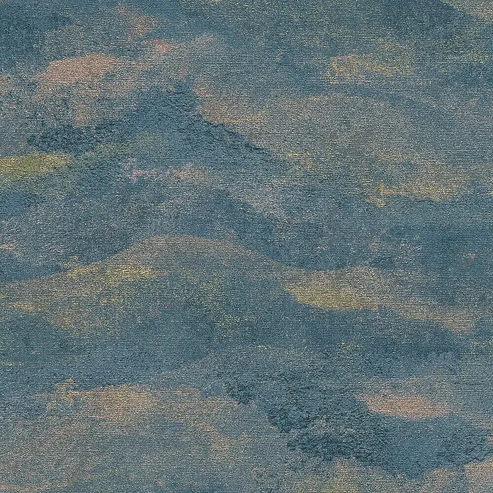A.S. Création Metropolitan Stories Hot Spots Vliestapete Wellengrafik - Blau-Dunkelblau-Gold, Wellen, 10,05 x 0,53 m - Abstraktes Wandbild in Blau- und Goldtönen, das eine textile Textur und subtile Farbverläufe aufweist. Ein dekoratives Element für moderne Innenräume.