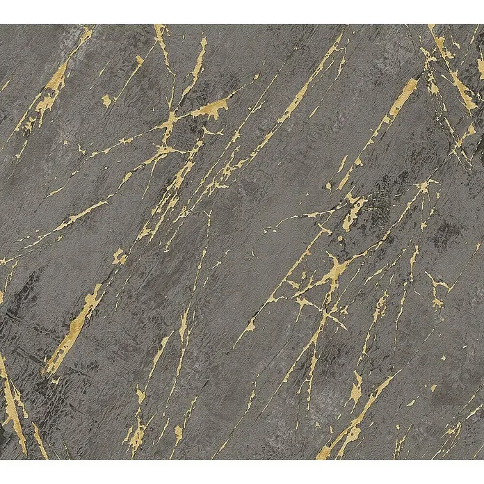A.S. Création Metropolitan Stories Vliestapete Marmor - Grau/Gold, L x B: 10,05 x 0,53 m - Grauer Marmor mit goldenen Adern für luxuriöse Akzente. Perfekt für moderne Wandgestaltung mit edlem Touch.
