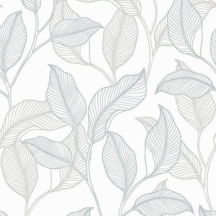 Papel pintado Vegetal Hojas (Azul, Floral, 10 x 0,53 m) | BAUHAUS