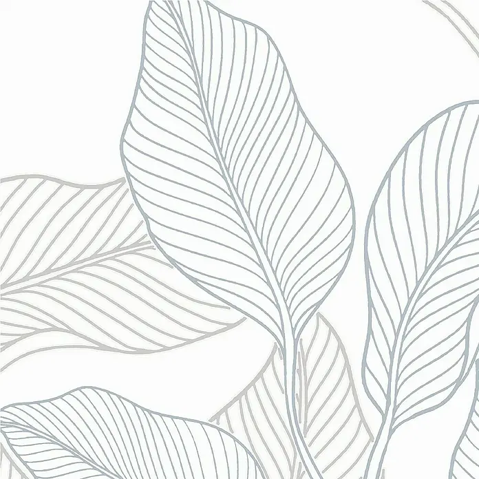 Papel pintado Vegetal Hojas - Azul, Floral, 10 x 0,53 m - Papel pintado con diseño abstracto de hojas en gris y beige sobre fondo blanco. Una elegante decoración de pared con motivo floral.