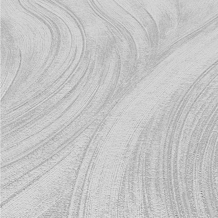 Papel pintado Texturado Ondas - Gris, Ondas, 10 x 0,53 m - Patrón de papel pintado de vinilo blanco texturizado con líneas curvas que crea un diseño elegante y moderno.