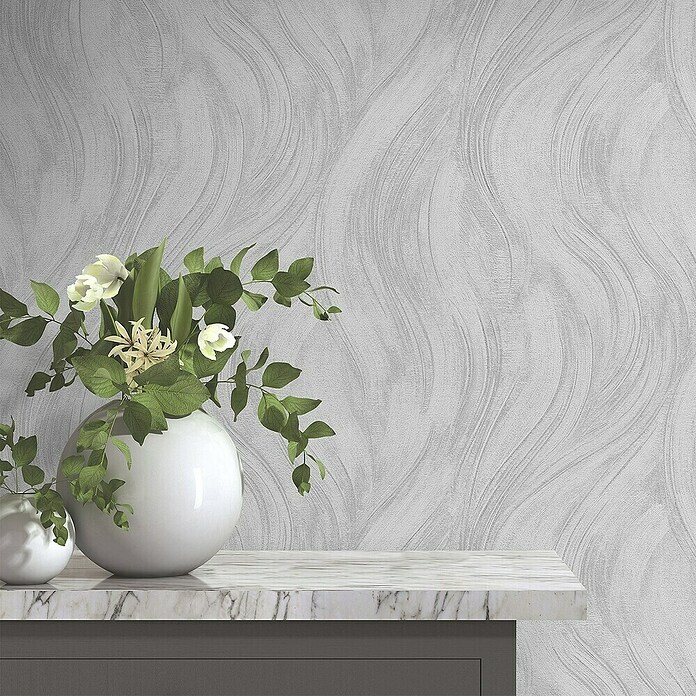 Papel pintado Texturado Ondas (Gris, Ondas, 10 x 0,53 m) | BAUHAUS