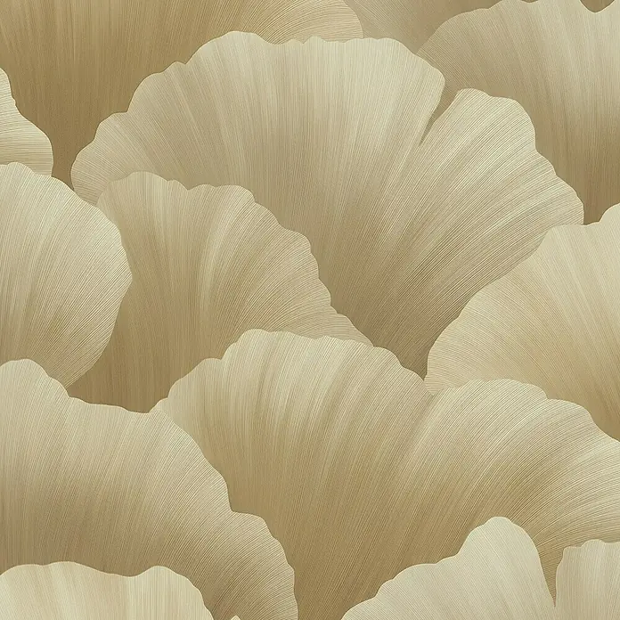 Papel pintado Geométrico - Mostaza, Gráfico, 10 x 0,53 m - Elegante papel tapiz con hojas de ginkgo doradas. Los tonos suaves y las líneas delicadas añaden un toque lujoso a cualquier habitación.