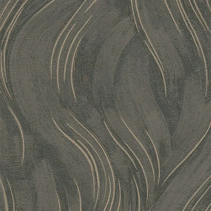 Papel pintado Texturado Ondas - Marrón, Ondas, 10 x 0,53 m - Fondo gris texturizado con líneas curvas. Un diseño elegante que añade profundidad y movimiento.