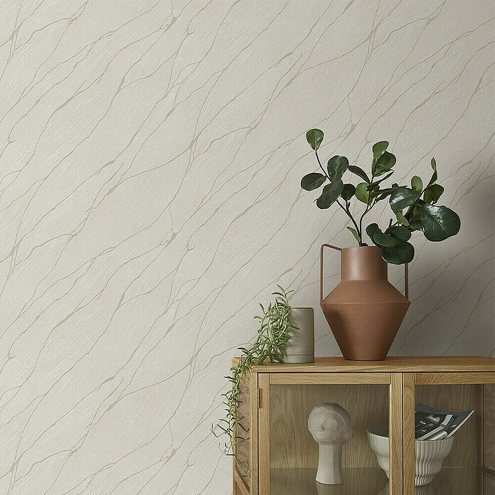 Papel pintado Texturado Mármol (Blanco, Efecto piedra, 10 x 0,53 m) | BAUHAUS