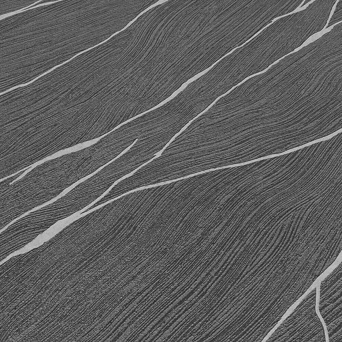 Papel pintado Texturado Mármol - Negro, Efecto piedra, 10 x 0,53 m - Diseño de papel tapiz abstracto en gris con líneas blancas en forma de árbol para un interior moderno y elegante.