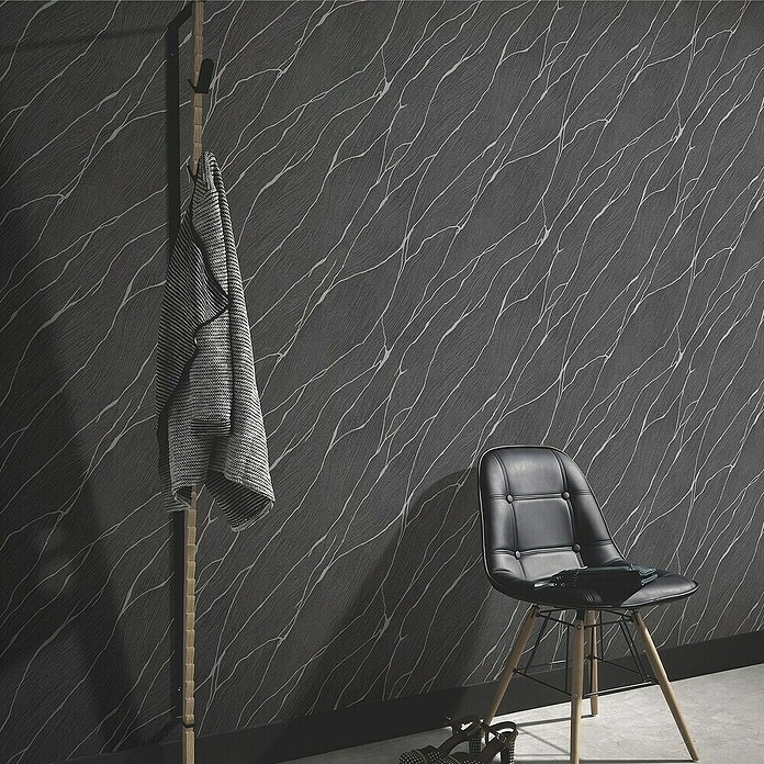 Papel pintado Texturado Mármol (Negro, Efecto piedra, 10 x 0,53 m) | BAUHAUS