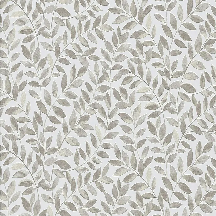Papel pintado Hojas Vegetal - Marrón, Floral, 10 x 0,53 m - Un patrón sin costuras con delicadas hojas y ramas grises, perfecto para papel pintado o textiles.