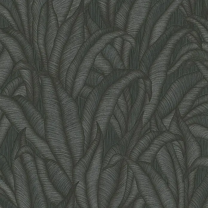 Papel pintado Hojas Botánico - Negro, Floral, 10 x 0,53 m - Elegante papel pintado con estampado de hojas oscuras, ideal para un diseño de pared elegante. El diseño añade un ambiente natural y relajante a cualquier habitación.