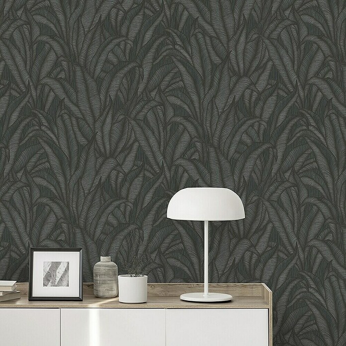 Papel pintado Hojas Botánico (Negro, Floral, 10 x 0,53 m) | BAUHAUS