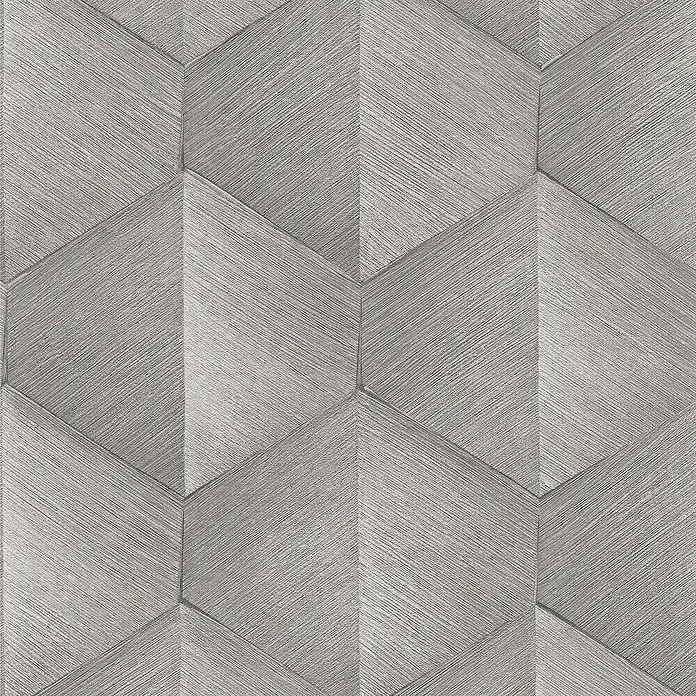 Papel pintado Geométrico - Marrón, Gráfico, 10 x 0,53 m - Diseño de panel de pared geométrico gris con texturas lineales, ideal para interiores modernos y acentos de pared elegantes.