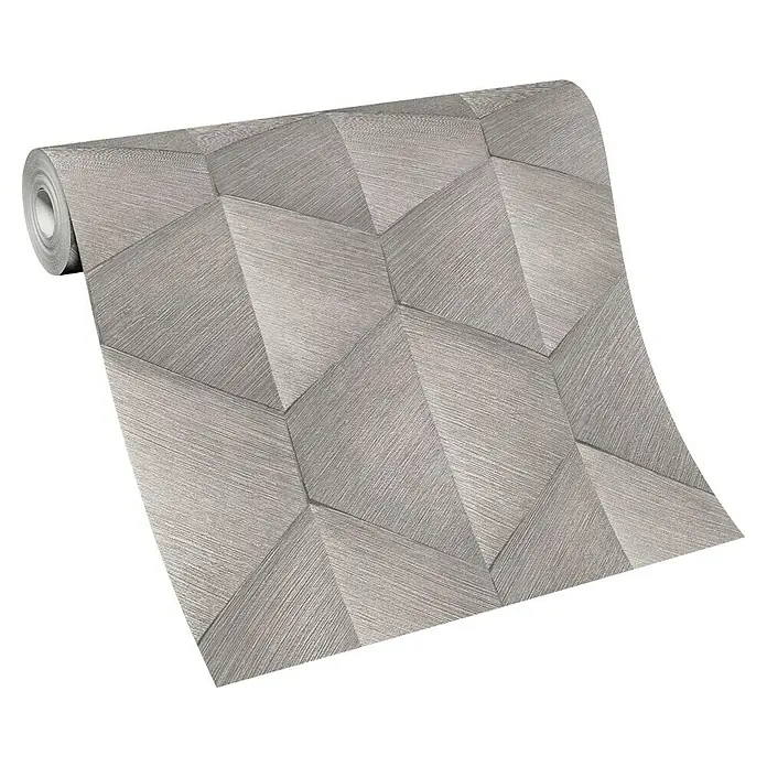 Papel pintado Geométrico - Marrón, Gráfico, 10 x 0,53 m - Papel pintado no tejido tridimensional con un patrón geométrico en gris plateado, ideal para acentos modernos en salas de estar. Aspecto de alta calidad y fácil procesamiento.