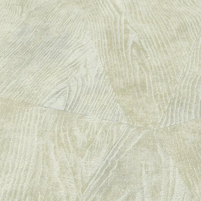 Papel pintado Geométrico Madera - Blanco, Gráfico, 10 x 0,53 m - Detalle de un patrón de tela crema con diseños lineales y triangulares, ideal para textiles o fondos.