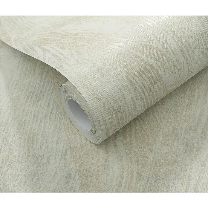 Papel pintado Geométrico Madera - Blanco, Gráfico, 10 x 0,53 m - Un rollo de papel pintado con un patrón abstracto similar a la madera en tonos neutros, ideal para espacios modernos.