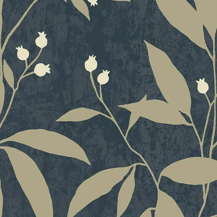 Papel pintado Vegetal Hojas - Azul/Beige, Floral, 10 x 0,53 m - Elegante estampado botánico en tonos beige y azules. Este estampado es ideal para papeles pintados y textiles elegantes.