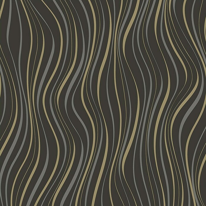 Papel pintado Ondas (Negro, Ondas, 10 x 0,53 m) | BAUHAUS