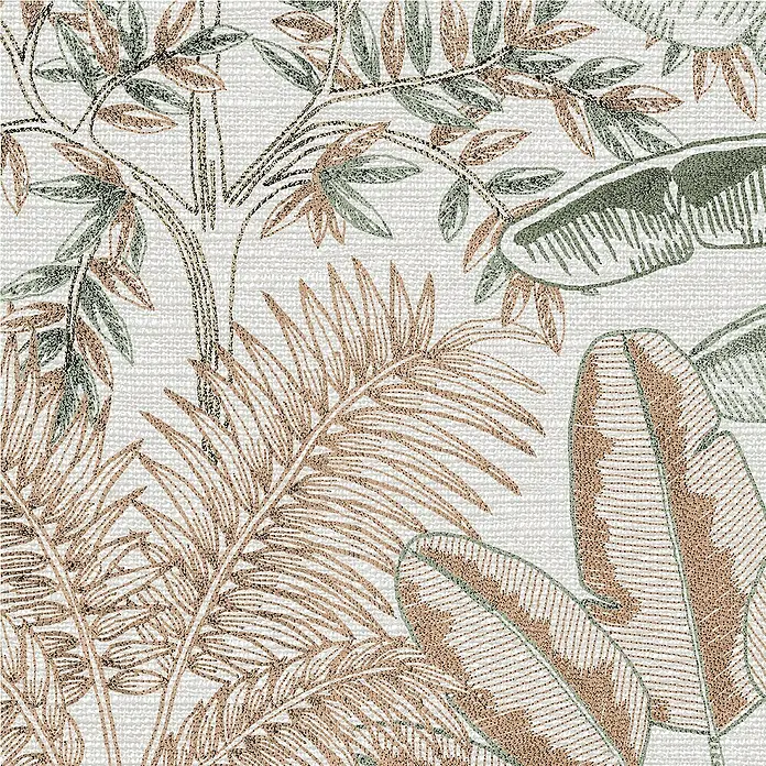 Papel pintado Botánico Palmeras - Beige, Floral, 10 x 0,53 m - Patrón de hojas tropicales en tonos tierra, creando un ambiente natural y relajante.