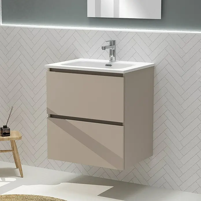 Artysan Conjunto de mueble de baño Harmony - Ancho: 60 cm, Visón, 3 pzs. - Mueble de baño con dos cajones y un lavabo. Un toque moderno y elegante para el baño.