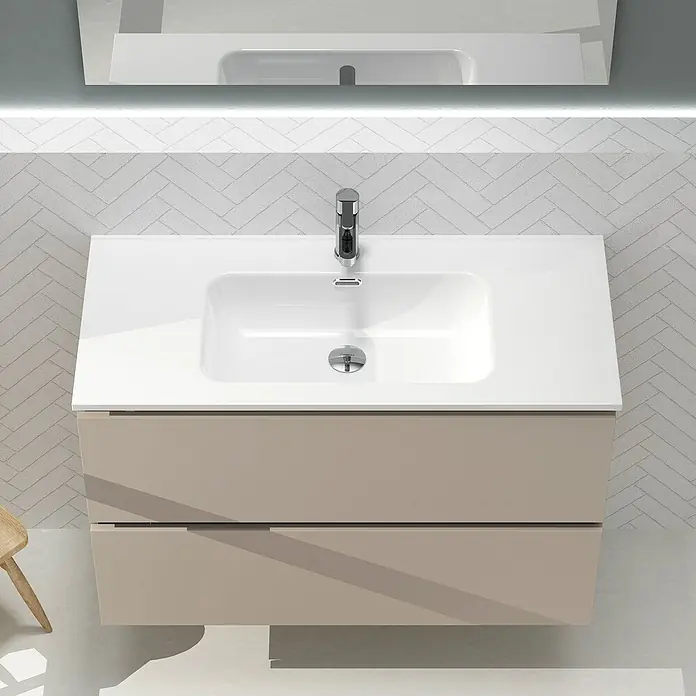 Artysan Conjunto de mueble de baño Harmony - Ancho: 100 cm, Visón, 3 pzs. - Lavabo de baño moderno con dos cajones y grifo, perfecto para baños elegantes.