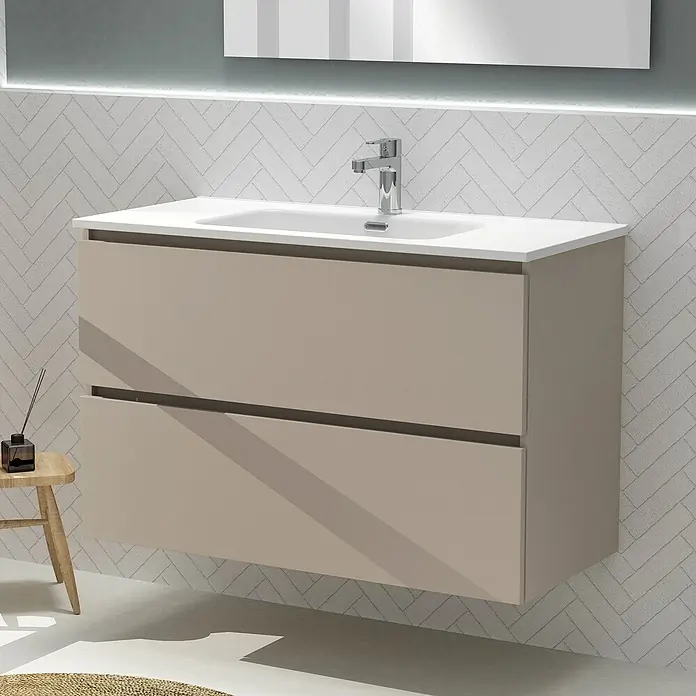 Artysan Conjunto de mueble de baño Harmony - Ancho: 100 cm, Visón, 3 pzs. - Este mueble de baño beige con dos cajones ofrece un almacenamiento elegante y una estética moderna para cualquier baño.