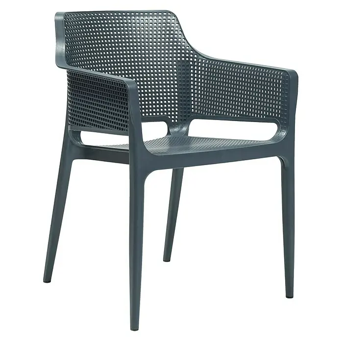 Bonlay Gartensessel Luna - Kunststoff, Anthrazit, B x T x H: 46 x 44 x 80 cm - Elegantes graues Kunststoffgeflechtstuhl mit Armlehnen, ideal für stilvolle Außenbereiche. Komfort und modernes Design vereint.