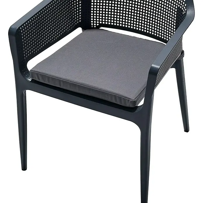 Bonlay Gartensessel Luna - Kunststoff, Anthrazit, B x T x H: 46 x 44 x 80 cm - Nahaufnahme eines anthrazitfarbenen Sessels mit grauem Kissen, der modernes Design und Komfort vereint.