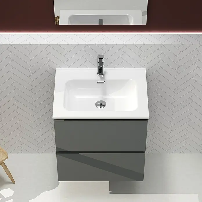 Artysan Conjunto de mueble de baño Harmony - Ancho: 60 cm, Gris oscuro, 3 pzs. - Mueble de baño moderno con armario gris y lavabo blanco, una adición elegante a cualquier baño. Su diseño limpio ofrece funcionalidad y elegancia.