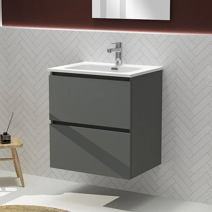 Artysan Conjunto de mueble de baño Harmony - Ancho: 60 cm, Gris oscuro, 3 pzs. - Mueble de baño gris con dos cajones, mueble de baño perfecto para baños modernos.