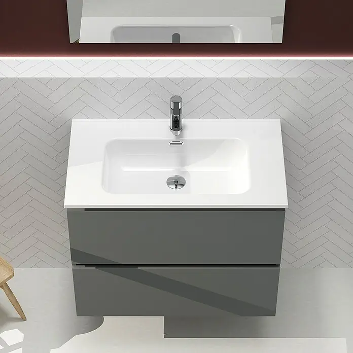 Artysan Conjunto de mueble de baño Harmony - Ancho: 80 cm, Gris oscuro, 3 pzs. - Mueble de baño moderno en gris con lavabo blanco y cajones, perfecto para un diseño de baño elegante y funcional.