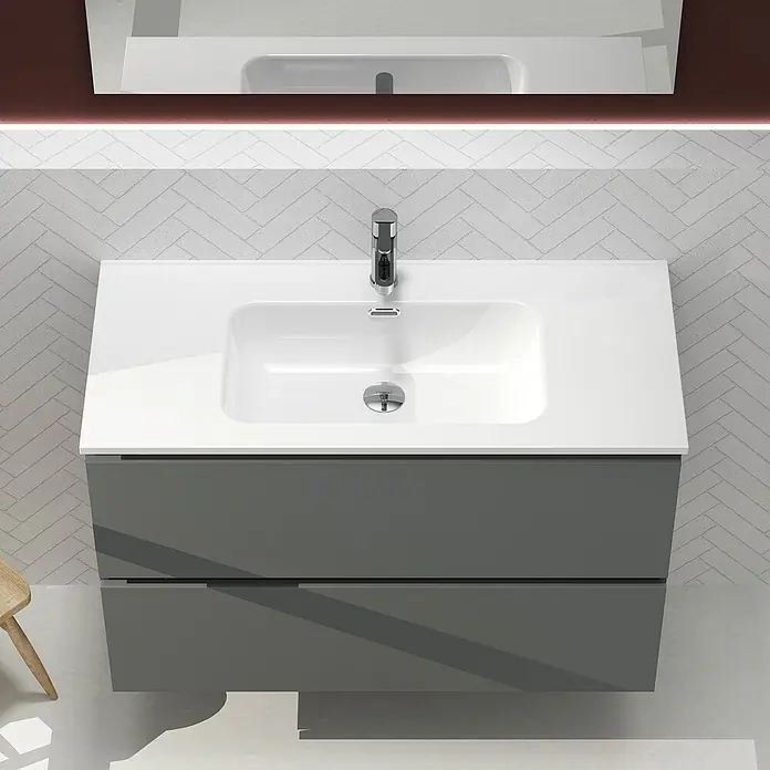 Artysan Conjunto de mueble de baño Harmony - Ancho: 100 cm, Gris oscuro, 3 pzs. - Mueble de baño moderno con lavabo blanco y cajones grises. El mueble de baño ofrece un diseño elegante y funcional.