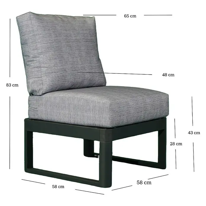 Bonlay Loungesofa-Mittelelement Nova - B x T x H: 58 x 65 x 85 cm, Aluminium, Textilene, Anthrazit - Abbildung eines grauen Sessels mit den Maßen 83 x 65 x 58 cm, ideal für Entspannung.