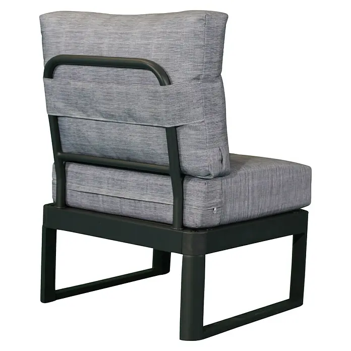 Bonlay Loungesofa-Mittelelement Nova - B x T x H: 58 x 65 x 85 cm, Aluminium, Textilene, Anthrazit - Nahaufnahme eines grauen Sessels mit Metallgestell. Bequemes Design für stilvolle Entspannung im Innen- und Außenbereich.