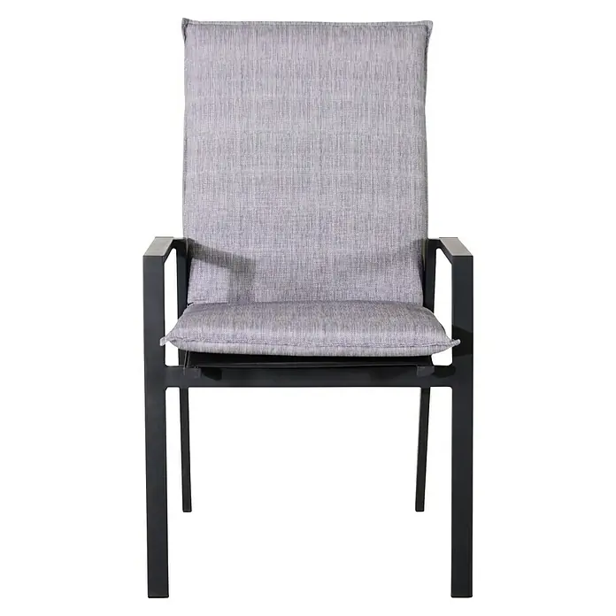 Bonlay Gartenmöbel-Auflage - Standard, L x B x H: 109 x 50 x 6 cm, Polyester 230 g/m², Blau/Anthrazit - Grauer Armlehnstuhl mit Metallrahmen und gepolstertem Sitz- und Rückenkissen für den Garten oder die Terrasse.